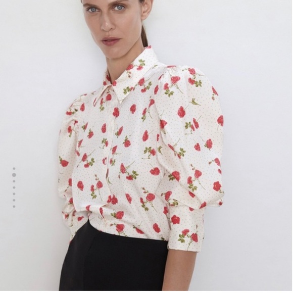 🦋 BLOGGERS FAVORITE 🦋 ZARA FLORAL PRINT PUFF-SLEEVE BLOUSE SHIRT SIZE M - Picture 5 of 15